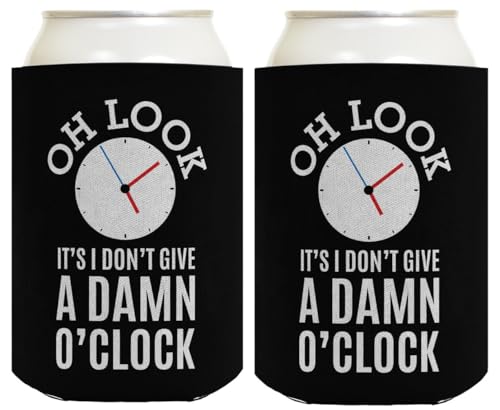 Funny Retirement Gifts for Men Oh Look It's I Don't Give a Damn O'Clock Retired Coworker Gag Gifts 2 Pack Can Coolie Drink Coolers Coolies Black