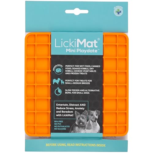 LickiMat Mini Classic Playdate Dog Food Mat, Dog Slow Feeder for Boredom & Anxiety Relief for Dogs, Perfect for Food, Treats, Yoghurt & Peanut Butter, Fun Alternative to a Slow Feeding Bowl, Orange