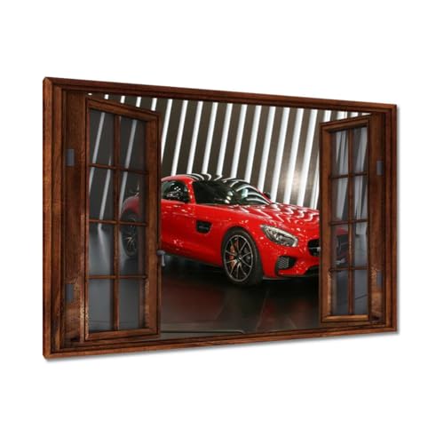 Voiture de sport rouge toile imprimée 90x60cm idéale pour un salon moderne ou un bureau