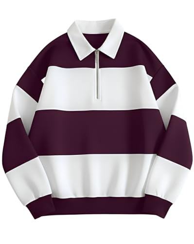 Image of Stylish Half Zip T-Shirt for Mens, Texture Striped Casual T-Shirt for Men, Formal Collared Neck Full Sleeves Tshirt for Boys