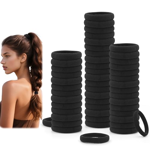 Dreamlover Gomas de Pelo Negras, 50 Piezas Coleteros Pelo Mujer, Gomas Antirotura de Pelo, Elástico Cabello, Gomillas Pelo Mujer Fuerte