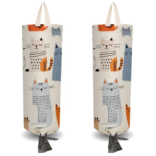 CRASPIRE 2 Soporte de Plástico para Bolsas de la Compra con Forma de Gato con 4 Ganchos Reutilizable para Montaje En Pared Resistente para Guardar Bolsas de la Compra de Lona Impermeable Lavable para