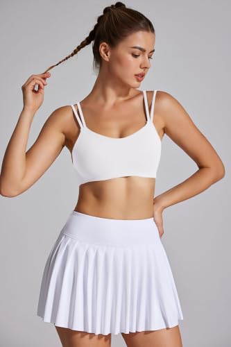 Image of Yoga Sports Workout Bras for Women Seamless Molded Cup Spaghetti Double Strap Bra Wirefree Scoop Neck Tank Top Bras