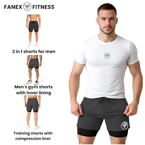 Image of Men's 2 in 1 Active Dual Shorts with Inner Tights Layer & Compression Liner, Double Layer Athletic Short for Running, Gym & Sports
