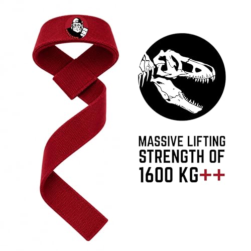 Image of Muscleape Weight Lifting Straps with Padded Wrist Support for Men & Women, Deadlift Straps for Gym, Grip Support Straps for Weightlifting, Pull Ups,Rows & Strength Training. (Red)