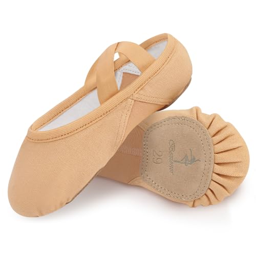 Bezioner Scarpe Danza Bambina Altamente Elastiche Scarpette Danza Classica Scarpe da Ballo Donna Suola Spezzata per Ragazze e Adulti Beige 38