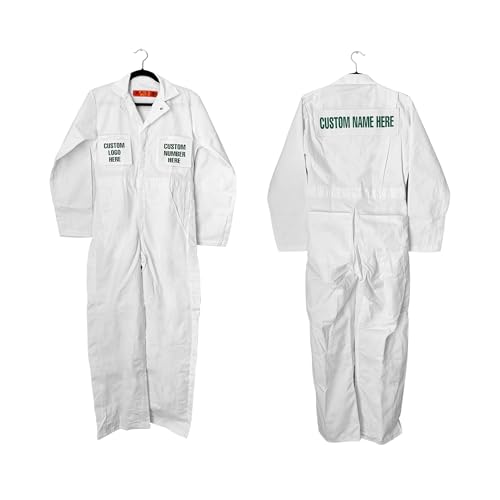 Caddie Uniform Adults Custom Golf Outfit (White) - Cotton Jumpsuit W/ 2 Front Pocket Patches, 1 Back Shoulder Patch - Perfect Coveralls For Halloween, Birthdays &Amp; Golf Parties
