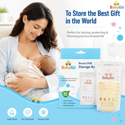 Image of BabyGo Breast Milk Storage Bags Pack of 30 | Leak Proof Zip Lock Bags 200ml