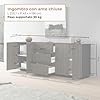 WHOUS Credenza e Buffet COSTE per Soggiorno con 4 Ante e 3 Cassetti, Madia in Stile Canneté per Salotto e Cucina in Legno, 220,1x43x86 cm, Antracite Opaco e Legno Scuro #1