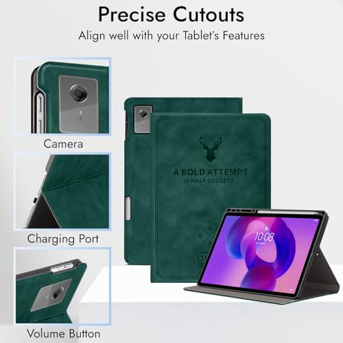 Image of Robustrion Cover for Lenovo Idea Tab Plus 12.1 inch Cover Case with [Pencil Holder], Deer Flip Cover Case for Lenovo Idea Tab Plus Tablet Cover [Auto Sleep Wake Support] - Dark Green
