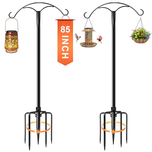 85 Inch Shepherds Hooks for Outdoor Heavy Duty Shepherds Hooks for Outdoor with 5 Prong Base Adjustable Stand Hanger for Garden Plant Hummingbird Feeder Lantern Hanging Wedding Decor (2 Pack)