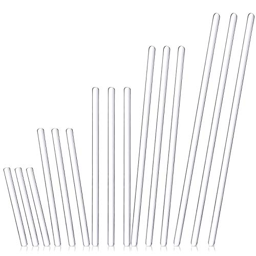 15 Pieces Glass Stirring Stick Smooth Stir Rod with Both Ends Round, 12 10  8 6  4  Inch Glass Mixing Tools for Science, Lab, Kitchen, Experiment and Stir Hot Cold Beverages Cocktails Drinks