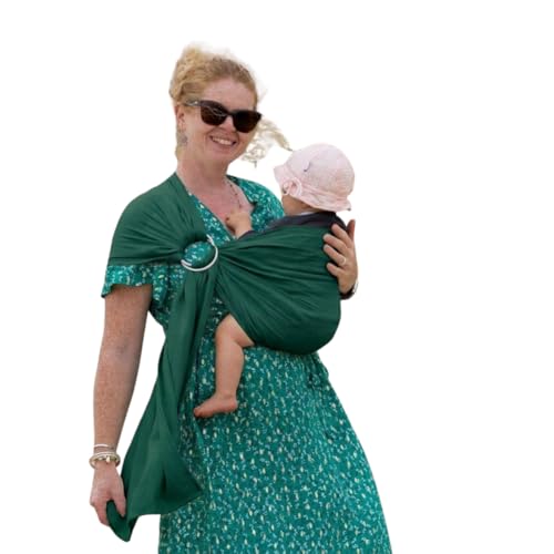 Naturioù Simply Sling Émeraude – Écharpe de Portage Bébé à Anneaux (Ring Sling) Sans Nœud – Tendance Vert Émeraude – Anneaux Noirs – 100% Coton Léger...