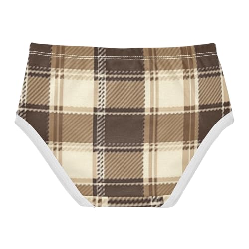 Brown Tartan Plaid Soft Girls' Panties Breathable Underwear for Baby Girls in Sizes 2T,3T, 4T, 5T, 6Y and 8Y2