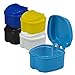 2 Pcs Denture Bath Box Cup - Complete Clean Care for Dentures, Clear Braces, Mouth Guard, Night Guard & Retainers - Travel-Friendly (Blue+Dark Blue, Medium-2A)