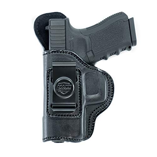 Maxx Carry Inside The Waistband Leather Holster for Ruger SR45. IWB Holster with Clip Conceal Carry. Black Left Hand.