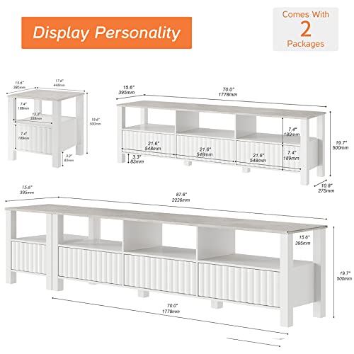 Wampat Tv Stand For 85+ Inch Tv With 16 Color Led Light, White Entertainment Center For 60-75 Inch Tv Console Table With Storage Cabinet, Televion Stands & Side Table Set For Living Room & Bedroom #TOP2