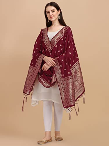 Image of DEVANGI Women's Woven Banarasi Silk Dupatta /Chunni For Women, Floral Print 1 Meter Wide and 2.3 Meter Length Printed Designer Dupatta /Chunni For Girls
