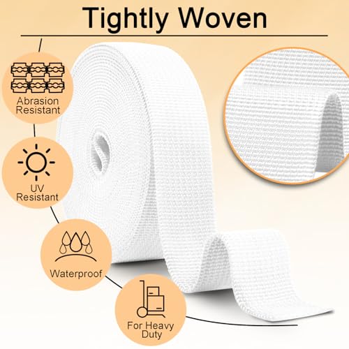 Image of CooBigo 12 Yards Webbing 1 inch & 1.5 inch & 2 inch Polypropylene Webbing Strap 1 Inch 1.5 Inch 2 Inch Wide Webbing Strapping for Bags /Lawn Chair /Pool Solar Cover DIY Crafting