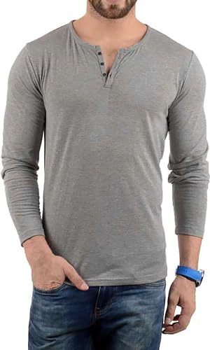 Image of LAZYCHUNKS Men's Full Sleeve Henley Neck Cotton Blend T-Shirt | Solid Regular Fit for Boys & Men | Soft Breathable Fabric | Casual Size S to 3XL