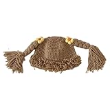Thereisno Cute Baby Girl Beanie Hat Pigtail Braid Wig Cap Crochet Knitted Winter Hat for Children Kids Aged 6-48 Months Bonnet Cap Khaki