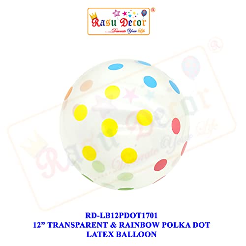 Image of RasuDecor 20 Pieces 12 inch Polka Dot Latex Balloon Transparent and Rainbow Dot Colorful Balloons, 12 Inch Latex Polka Dots Balloons for Kids Women Men Birthday Easter Engagement Wedding, Halloween Party Supplies Decor #RasuImpex (20Pcs 12 inchPolkaDotTrprtRainbow)