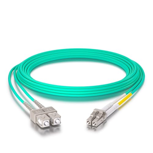 Image of 10Gtek Fiber Patch Cable - LC to SC OM3 10Gb/Gigabit Multi-Mode Jumper Duplex 50/125μm LSZH Fiber Optic Cord for SFP Transceiver, Aque, 3-Meter(9.8-ft)