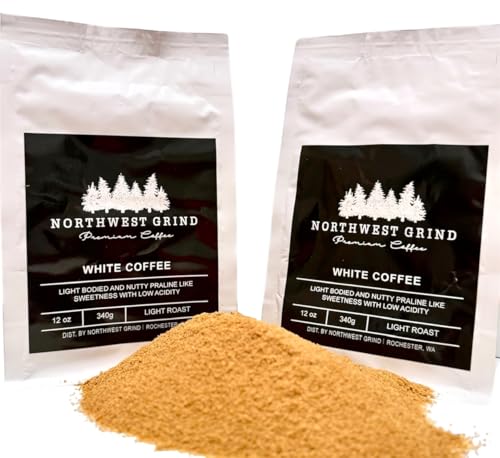 WHITE COFFEE (ground 2 pack - 24 oz) Northwest Grinds' small batch, artisan roasted in Washington State-Double the caffeine, less acidity