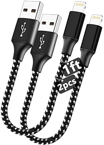 Short iPhone Charging Cable 2Pack 1ft Lightning Cord MFi Certified Fast Charger Power Bank Cable Car Cable Compatible with Apple iPhone 13 12 11 Pro Max Mini Xs XR X 8 7 6 Plus SE 2020 2022 5C Black