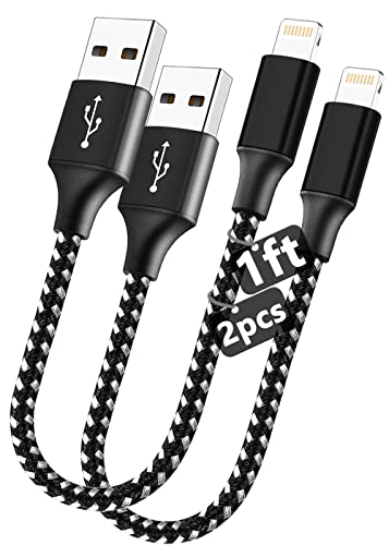 Short Iphone Charging Cable 2Pack 1Ft Lightning Cord Mfi Certified Fast Charger Power Bank Cable Car Cable Compatible With Apple Iphone 13 12 11 Pro Max Mini Xs Xr X 8 7 6 Plus Se 2020 2022 5C Black #TOP22