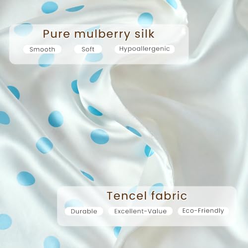 Image of THXSILK Set of 2 Mulberry Silk Pillowcase for Hair and Skin, Cooling Bed Pillow Cover with Hidden Zipper, Soft Smooth Print Silk Pillowcase Gifts for Women Men (King 20 inchx36 inch, Blue White Polka Dot)