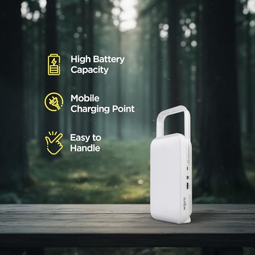 Image of wipro Safari Emergency Rechargeable Led Lantern with 7200 Mah Battery | 122 Individual Led Lights | Brightness Control Feature | in- Built Mobile Charging Point|15 Watt (Pack of 1) White
