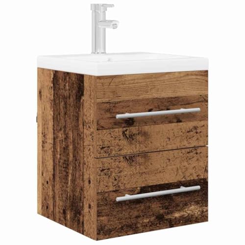 vidaXL Mueble de Lavabo con cajón Madera Vieja 38,5 x 41 x 48 cm, Espejo Rústico para Baño, Mueble de Pared, Almacenamiento Amplio, Organizador Compacto para Casa