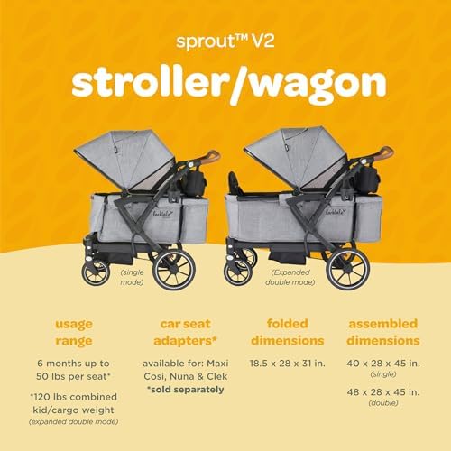 Image of Larktale Adjustable Stroller, 2 Seater Kids Wagon, 120 Pound Capacity, Sprout V2, Nightcliff Stone