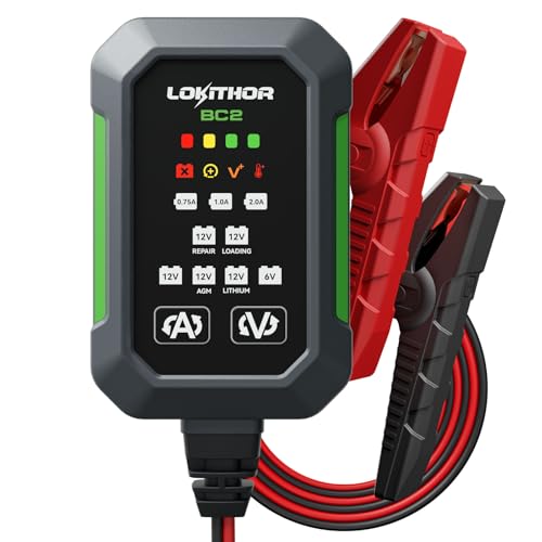 LOKITHOR BC2 6V/12V Car Battery Charger, 2A/1A/750mA Adjustable Currents