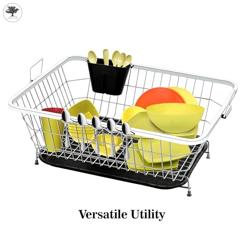 Image of Sulfar Stainless Steel Dish Drainer Stainless-Steel Dish Drying Rack with Drainer Sink Counter Top Basket Plate Rack (17X22 inch)