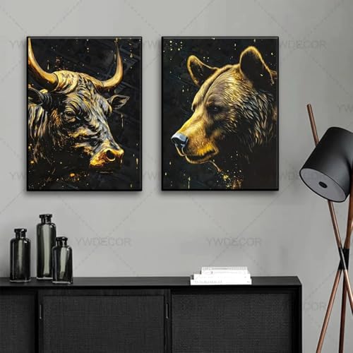Tableau sur toile taureau ours pour habiller un grand mur vide