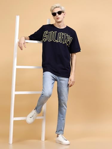 Image of Rigo Back Printed Half Sleeves Round Neck Oversized T-Shirt for Men | Drop Shoulder T-Shirt for Men | Loose Baggy Fit T-Shirt for Men