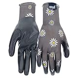 MUD Simply Women's Daisy Printed Nitrile Coated Palm Garden Gloves, Superior Grip, Extreme Comfort, Gray, X-Small/Small, (MD31001G-WXS)