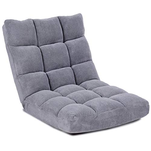 Giantex Chaise de Sol Pliable, Chaise de Méditation avec Dossier réglable, Coussin/Fauteuil de Sol Rembourré pour Maison, Bureau, 105 x 56 x 15CM (Gris)