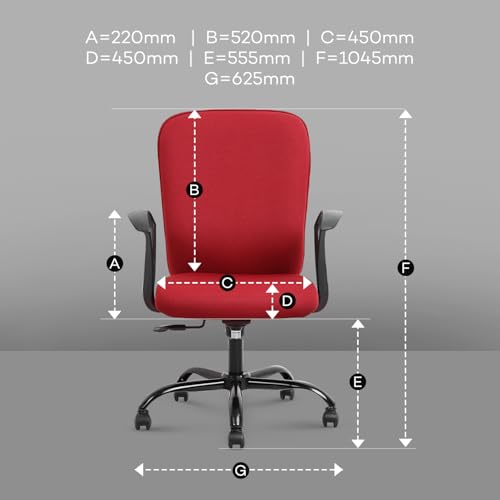 Image of IAFA FURNITURE Mavro Office Chair, Mid Back Upholstery Ergonomic Home Office Desk Chair with Fixed Armrests & Spacious Cushioned Seat | Heavy Duty Metal Base (DIY) (Red)