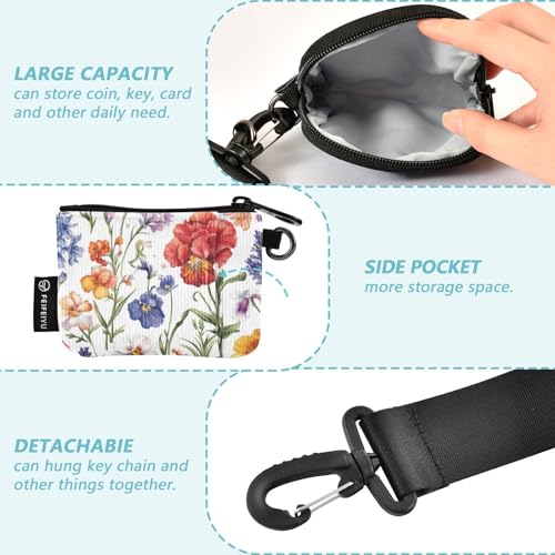 Beautiful Lavender White Women's Change Wallet Card Cases Slim Detachable Wristlet Wallet Key Holder with Zipper Pocket for Work Travel 2 Packs3