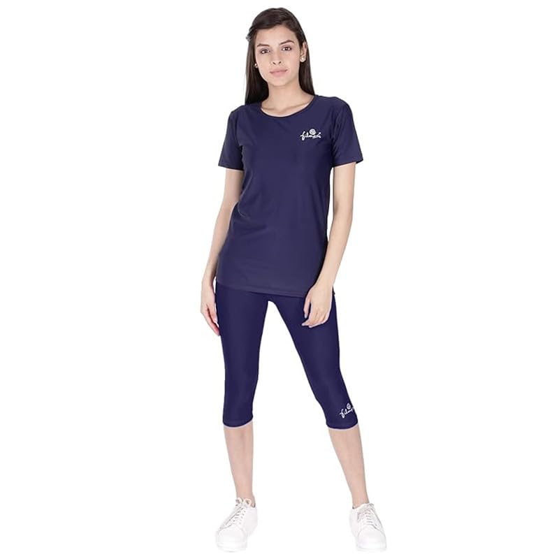 Originals Without Pads Two-Piece Swimming Costume Lycra T-Shirt & Tights Set for Women Wear (L to 7XL)-image-40