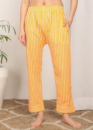Image of Vlazom Women Cotton Striped Night Suit Set with Pocket | Full Sleeve Shirt & Pajama Co-Ord Set | Soft Breathable Sleepwear with Bow Detail | Comfortable Loungewear for Home