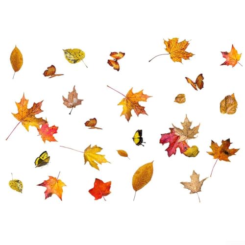 Jotekonoby Autocollant mural papillon feuille d'automne pour décoration d'intérieur, autocollant en PVC 40 cm x 30 cm, décoration de porte en verre lisse, non réutilisable