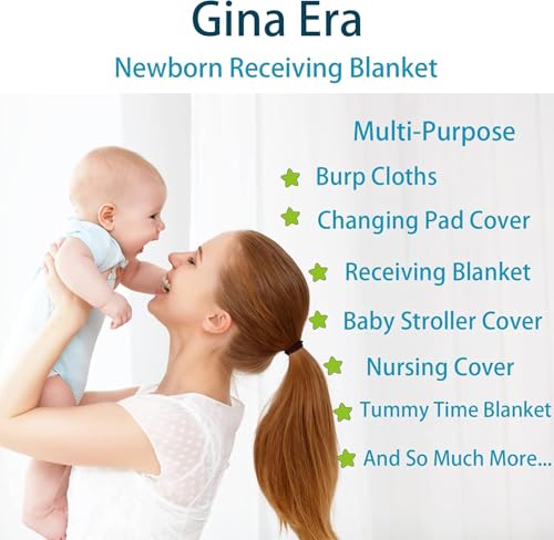 Gina Era Unisex Baby Cotton Flannel Receiving Blankets, Baby Blankets 4 Pcs, Baby Swaddle Blankets, Baby Flannel Blanket 30x30 Inches for Boy Girl (Style-7)3