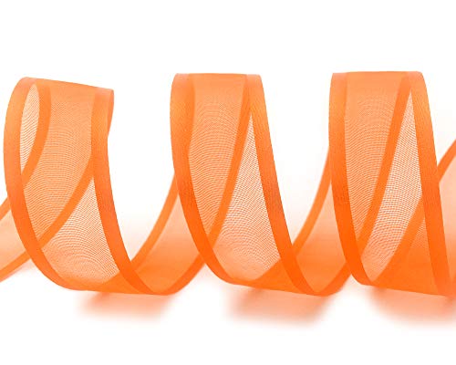 finemark 25 m x 25 mm Chiffon Ribbon with Orange Satin Edge (34) Sheer Sheer Chiffon Decorative Ribbon Shiny Wireless Organza - Image 4