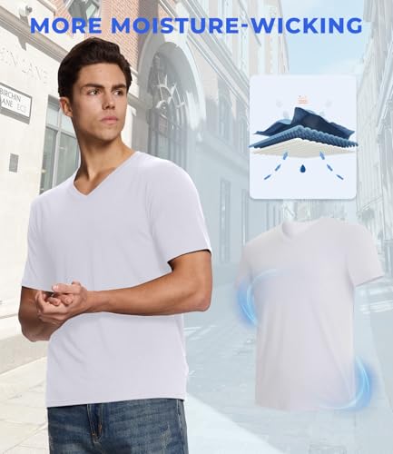 BAMBOO COOL Men\'s Undershirts V Neck, Moisture Wicking Soft T-Shirt, Stay Tucked Classic Fit, Tag-Free, 3-Pack