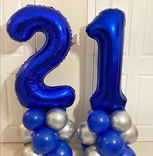 Image of 40 Inch Navy Blue 21 Number Balloons Giant Jumbo Huge 12 or 21 Foil Mylar Helium Number Digital Balloons Dark Blue Birthday Mylar Digital Balloons 12th 21st Birthday Anniversary Events Party