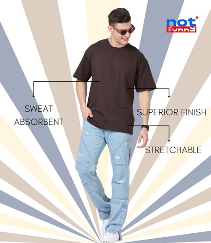 Image of Not Funny 280 GSM Pure Organic Cotton Oversized t Shirts for Men | Drop Shoulder Tshirt for Men & Boys (Available in Black, Blue, Beige,Orange & White)